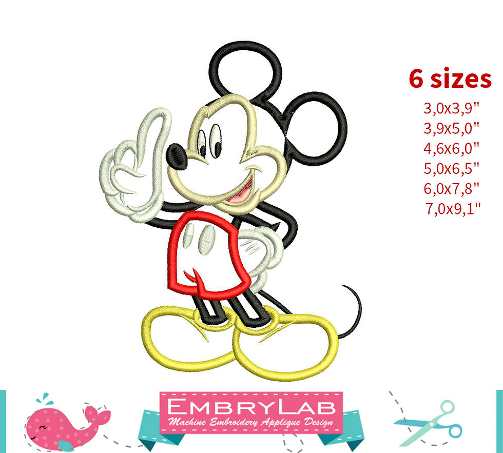 Thumbnail: Mickey Mouse Appliqué. Mickey Mouse. Machine Embroidery Applique Design