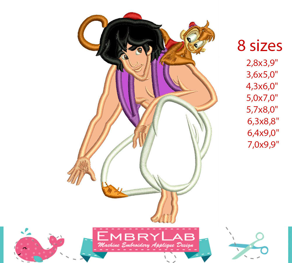 Aladdin-Abu Appliqué. Aladdin. Machine Embroidery Applique Design