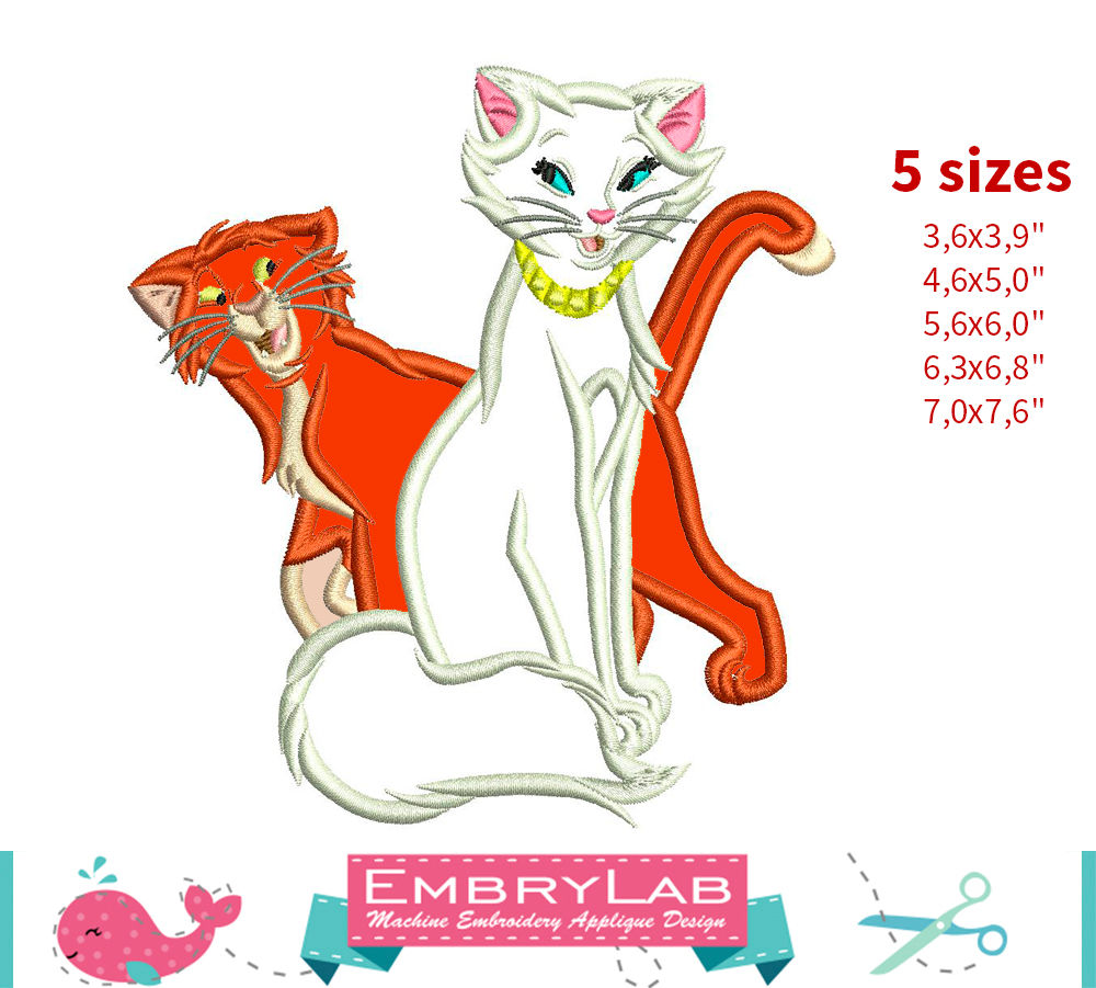Aristocats Appliqué. The Aristocats. Machine Embroidery Applique Design