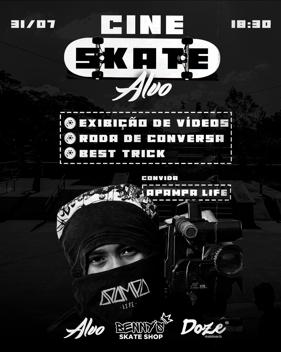 Sessão de cinema e skate na sede da Alvo Cultural