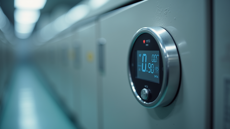 Close-up view of refrigerated container temperature monitoring device