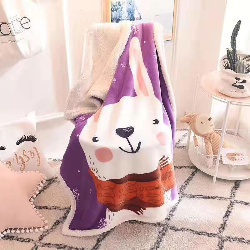 BUNNY IN MUFFLER PRINT BLANKET - PURPLE