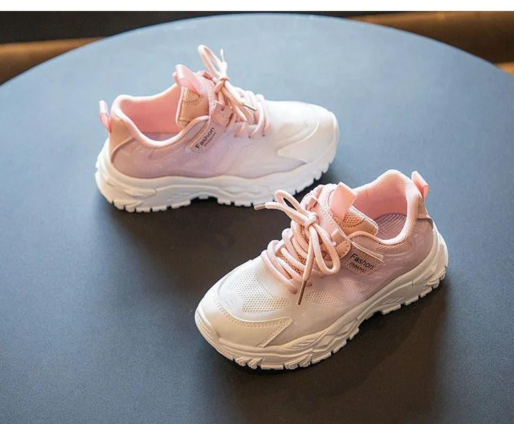 GRADIENT LACE DESIGN VELCRO CLOSURE SNEAKERS - PINK