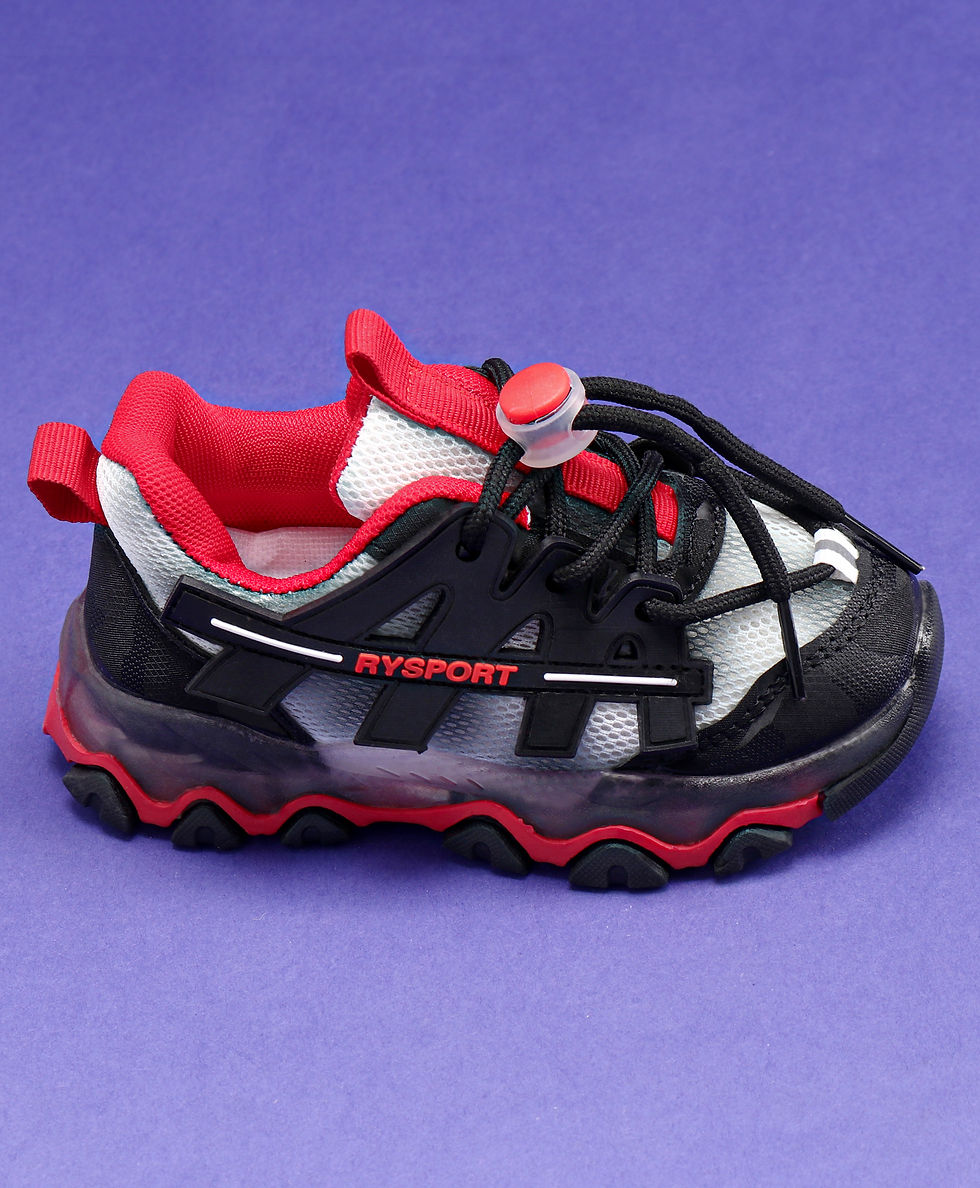 Thumbnail: MESH DESIGN VELCRO CLOSURE LED SHOES - BLACK & RED