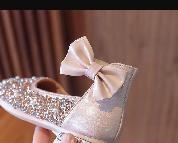 Thumbnail: GLITTER BOW APPLIQUE ANKLE STRAP BELLIES - PINK