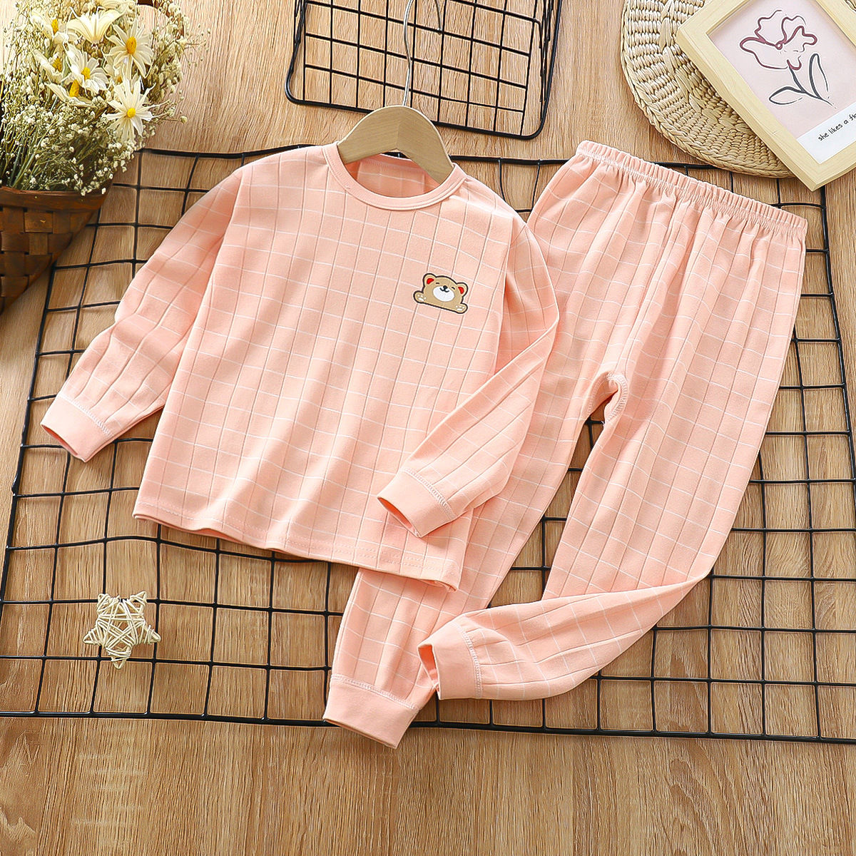 TEDDY CHECKS FULL SLEEVES CO-ORD SET - PEACH