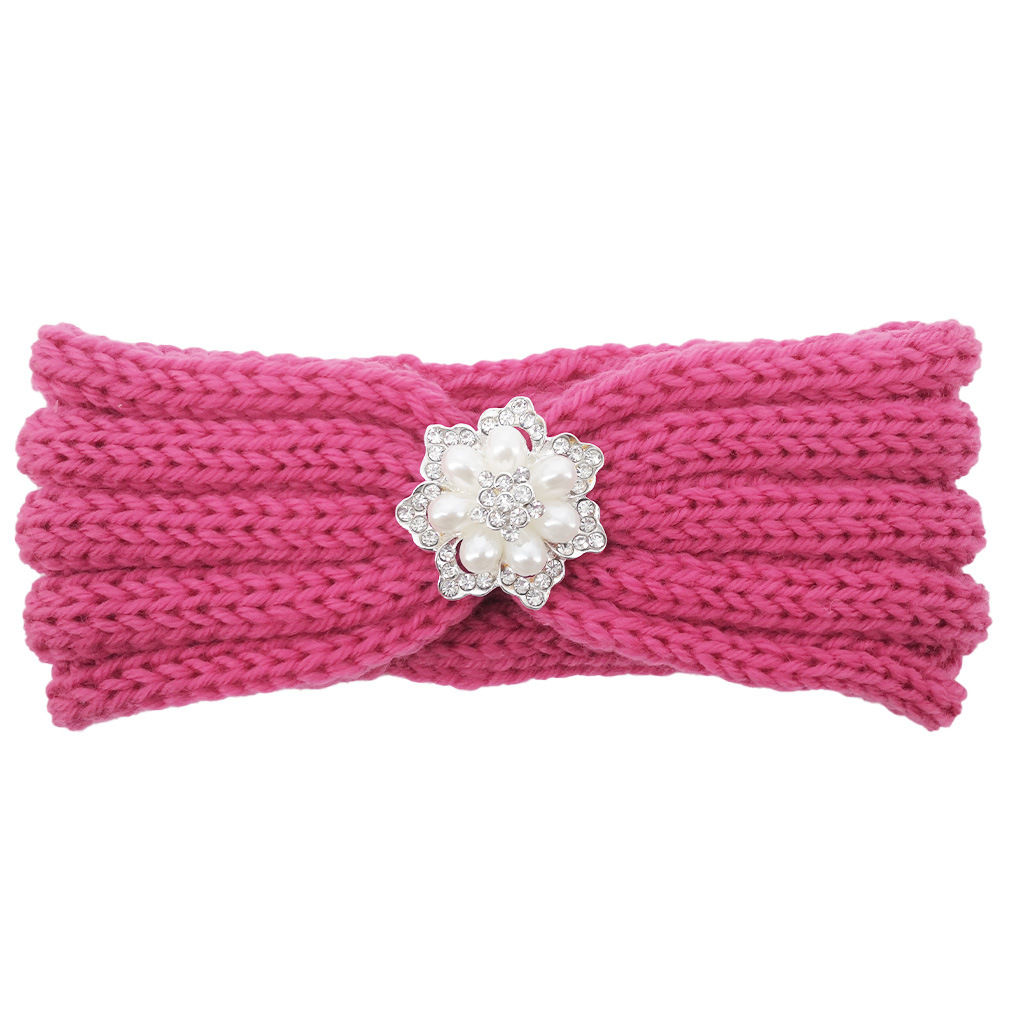 PEARL AND STONE EMBELLISHED KNITTED HEADBAND - PINK