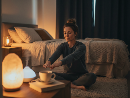 Woman practicing sleep hygiene before bed.