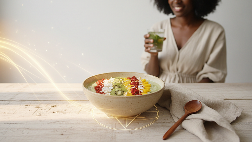 Eye-level view of a smoothie bowl topped with goji berries and fresh fruits