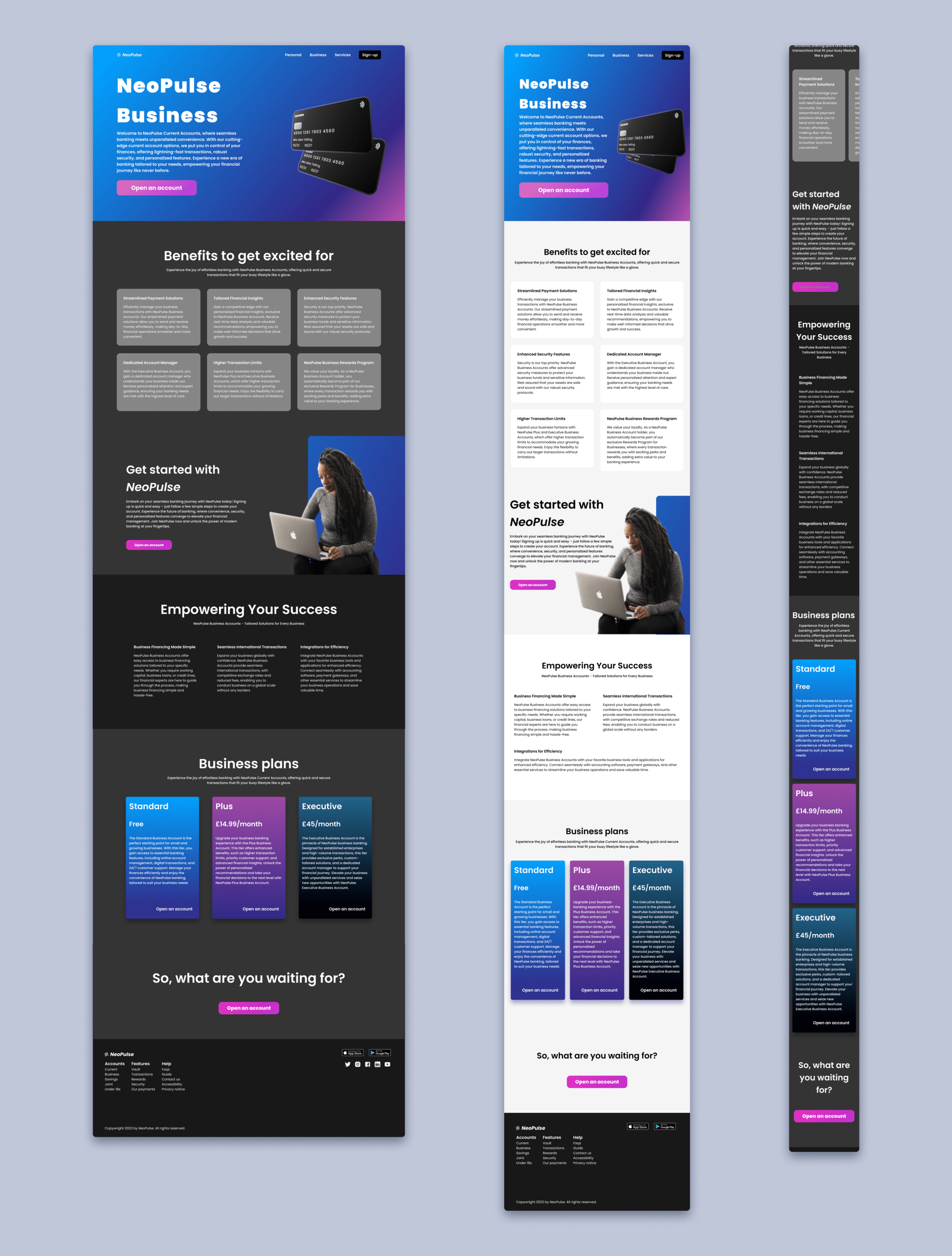Business account responsive screens