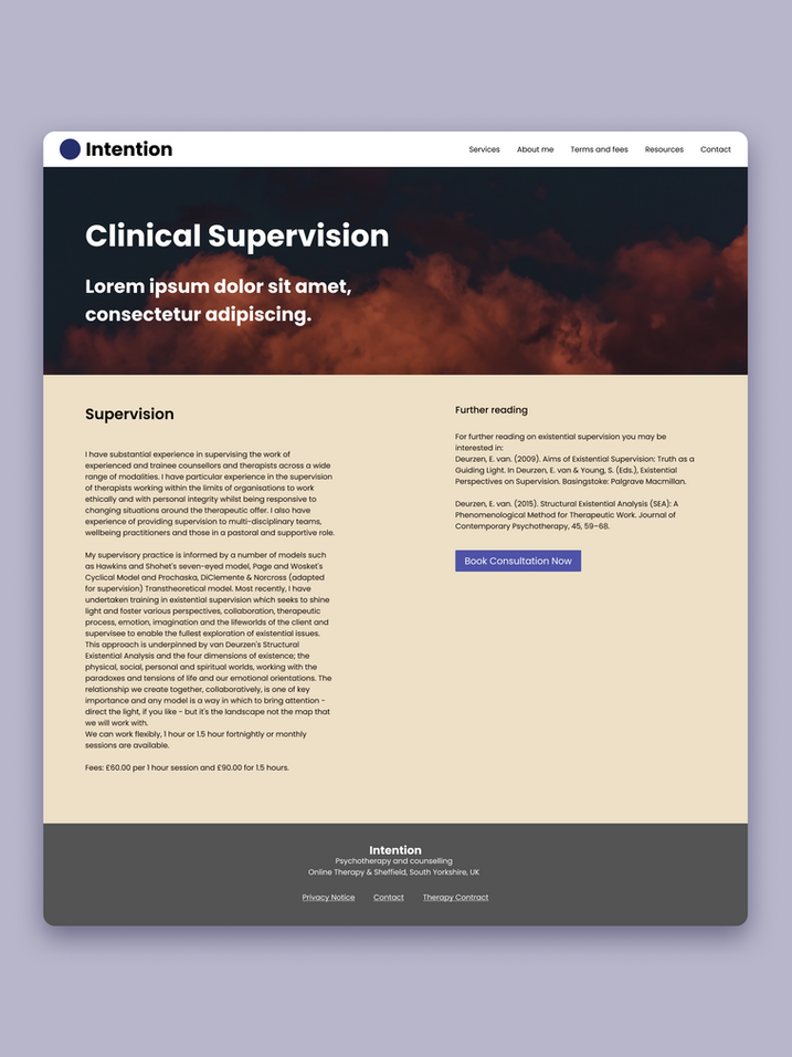 Intention clinical supervision page