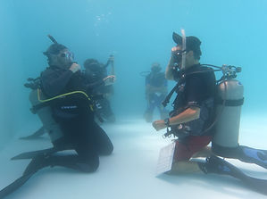 IDC students practicing teaching presentations underwater