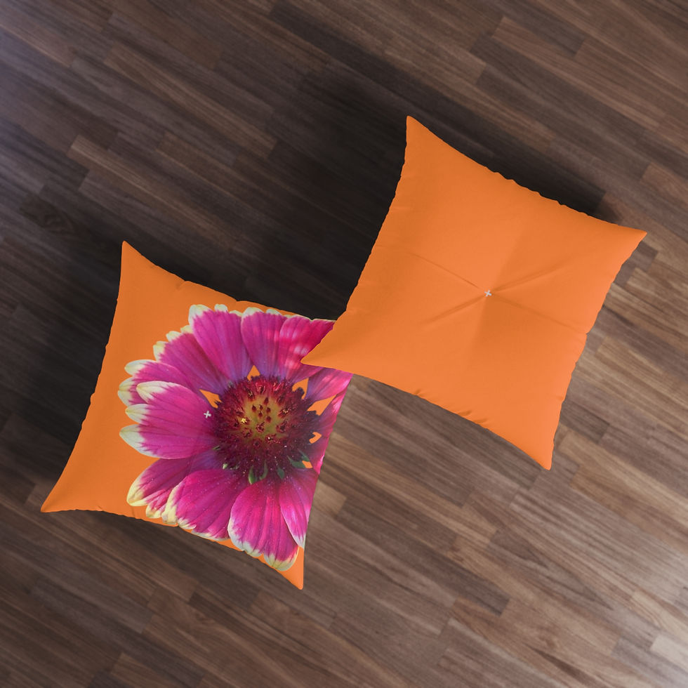 Thumbnail: Pink Flower and Orange Large Tufted Floor Cushion 30"x30"