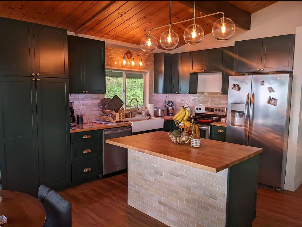 Kitchen w Green Cabinets