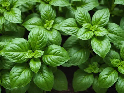 Close-up of vibrant basil leaves ready for picking.