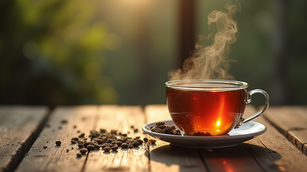 Close-up view of a steaming cup of echinacea and ginger tea