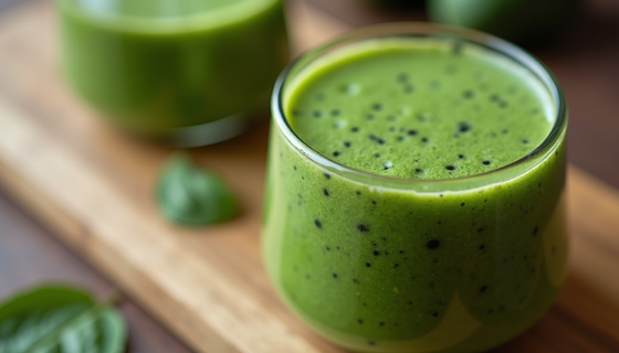 Close-up view of a green smoothie in a glass