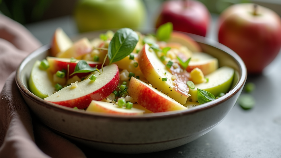 Eye-level view of a colorful apple salad in a bowl