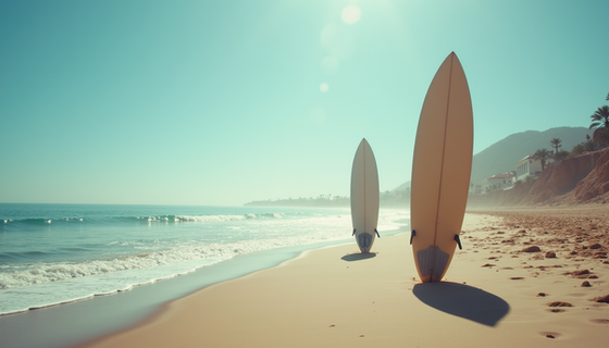Surfboards ready for summer fun on the beach.