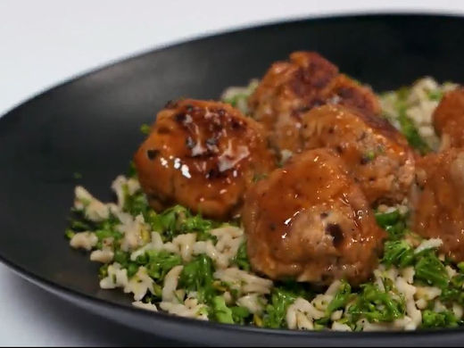 Mushroom and Pork Meatballs with Broccolini Rice