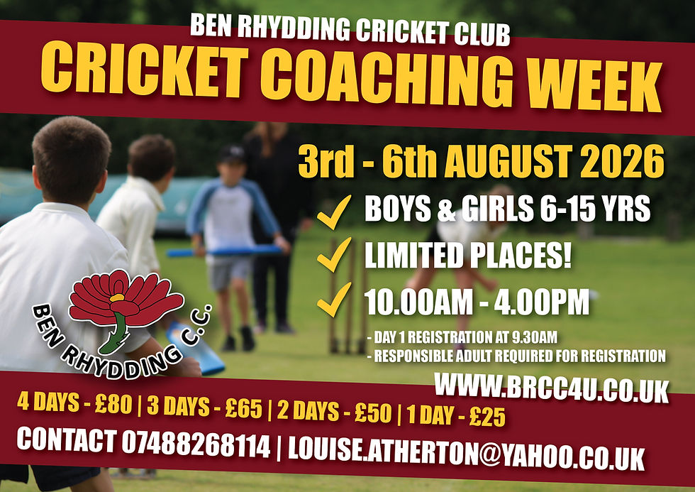 Trying to get them off the X-Box and running about outside, this summer? There are still some places left at the Ben Rhydding Cricket Club coaching week – 3rd-6th August. 