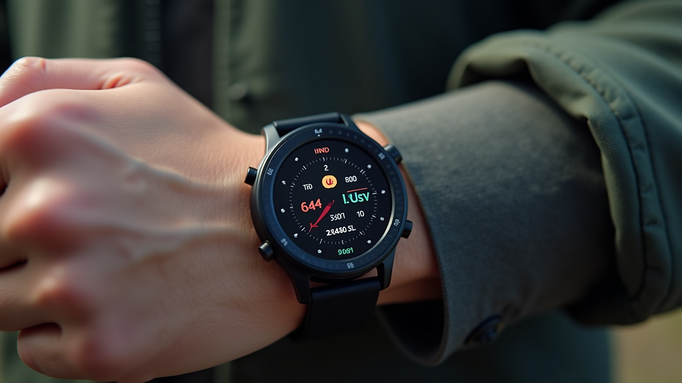 Close-up of a smartwatch displaying workout stats