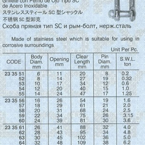 233561 STAINLESS STEEL STRAIGHT SHACKLES-SC; 26 mm | shipstore
