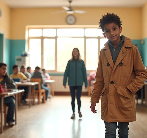 Un élève debout dans une classe