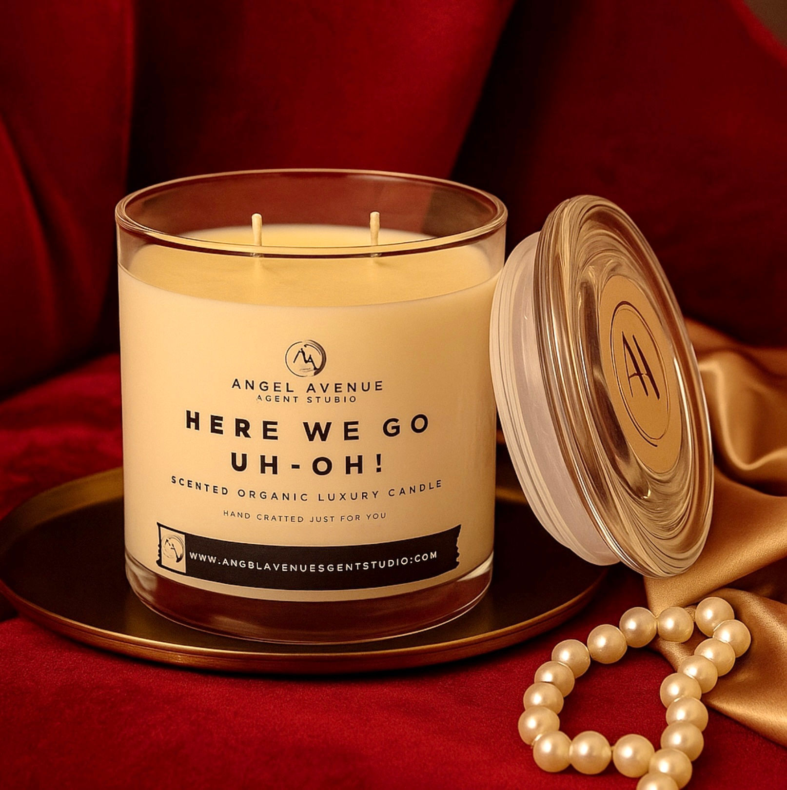 Here We Go Soy Wax Candle in a glass jar front view