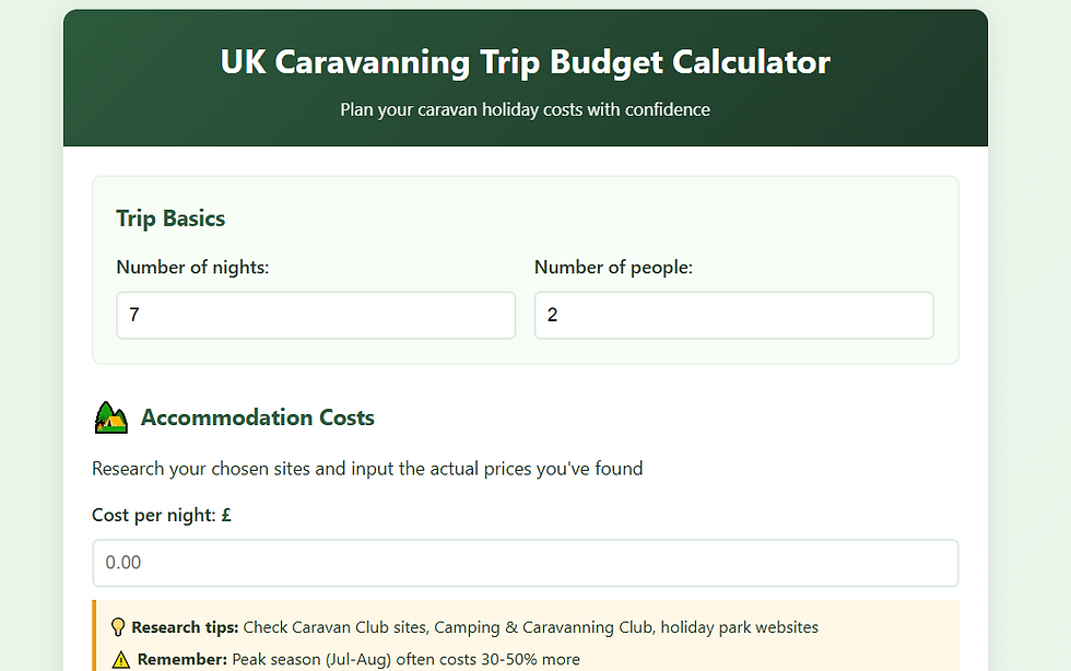 Screen shot of Trip calculator