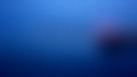 Night view of a calm sea with a distant coast under a dark blue sky. A pier with a glowing red light is visible, creating a serene mood.