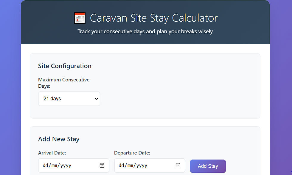 Screen shot of Caravan Site Stay Calculator