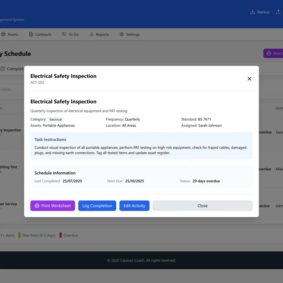 Screen Shot of CMMS App - Conformity activity detailed view
