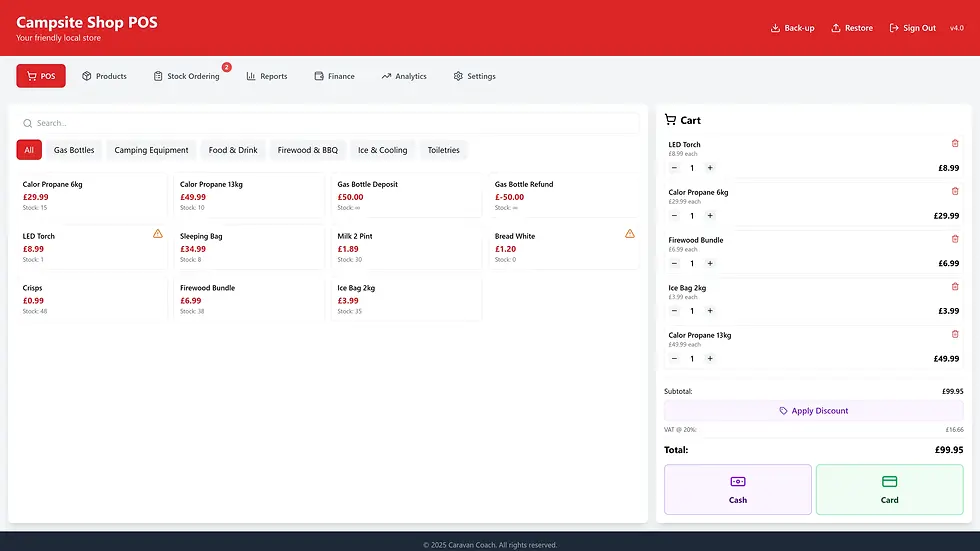Screen Shot of POS system