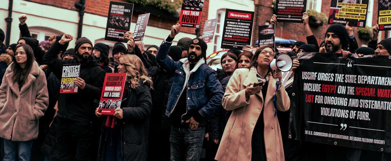 Believers protest outside Egyptian Embassy in the UK