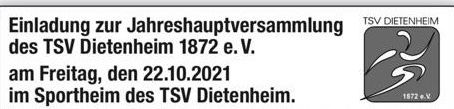 Einladung zur Jahreshauptversammlung - Beginn 20 Uhr