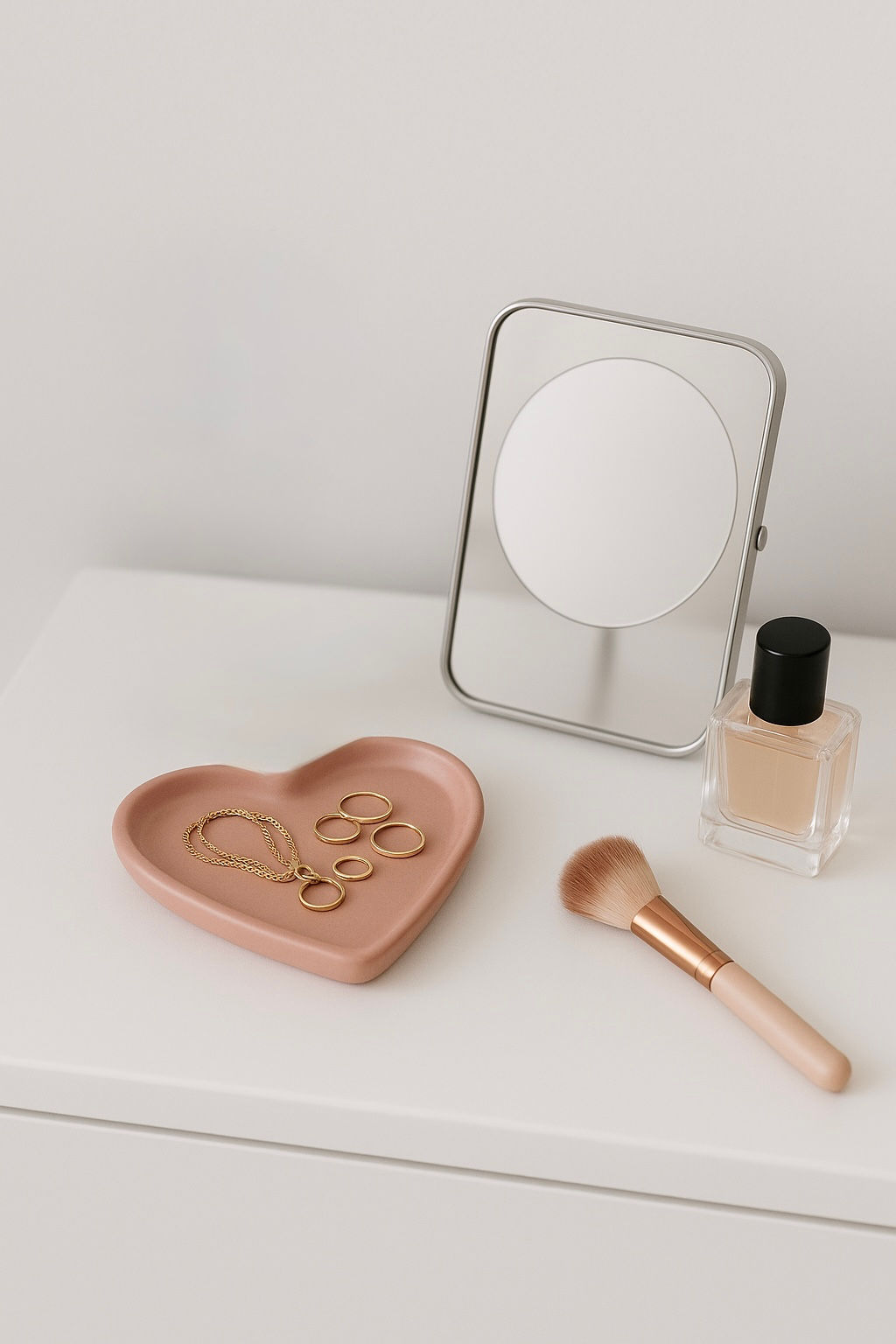 צלוחית לב בעבודת יד בגוון ורוד עתיק מתאימה לתכשיטים או לשולחן איפור