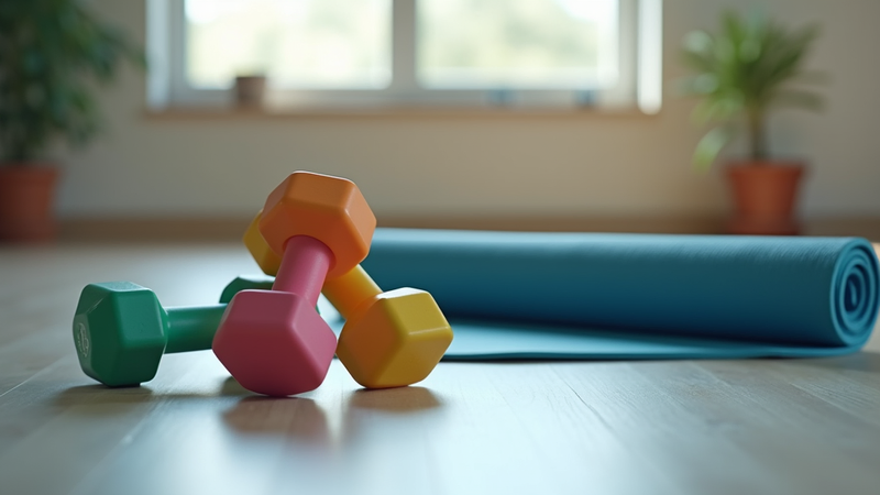 dumbbells and a mat