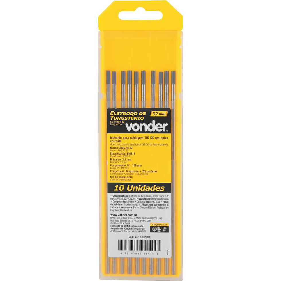 Miniatura: VONDER - Eletrodo de tungstênio, ponta cinza, com 2% de Cério, 3,2 mm, AWS A5.12