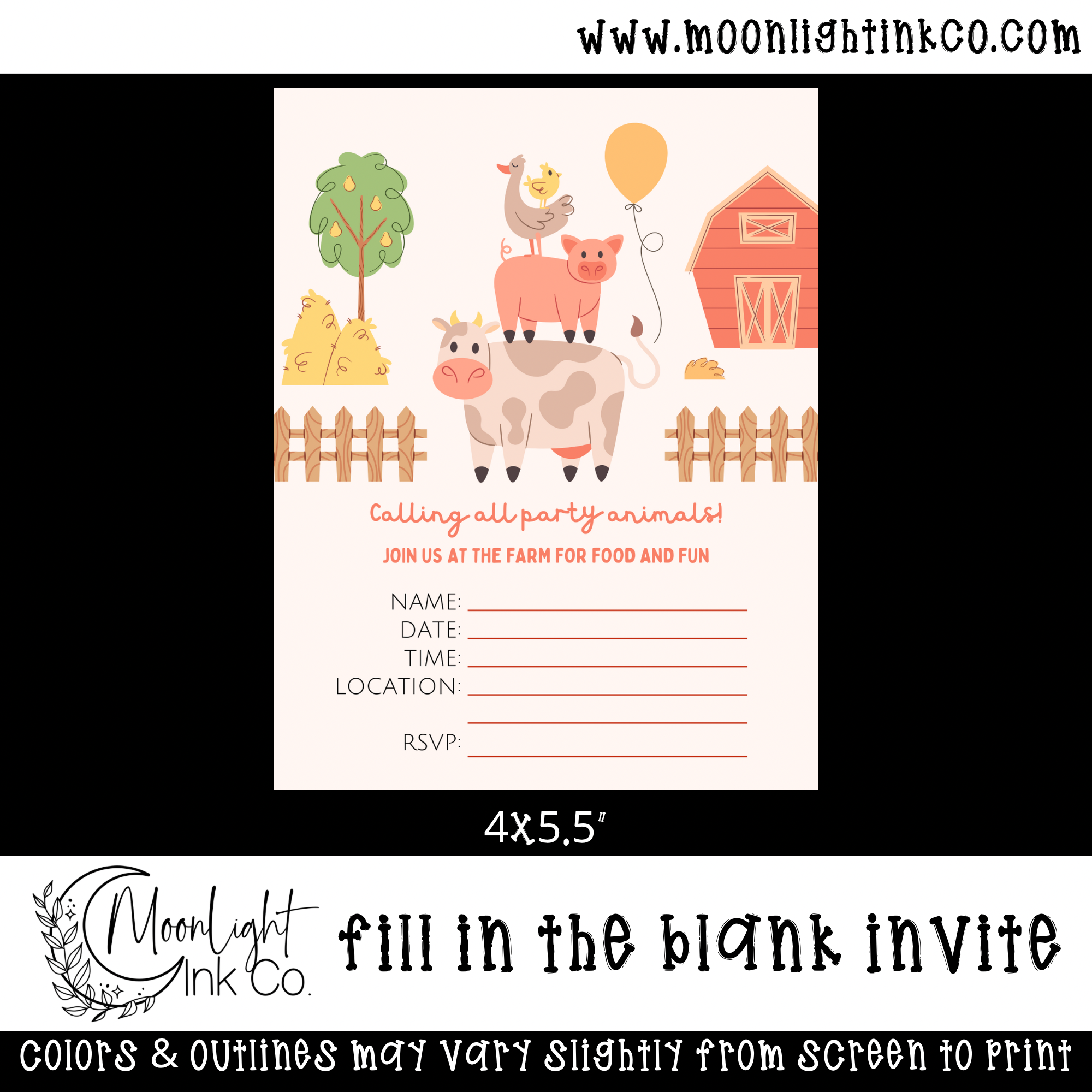 Party Animals Fill in the Blank Invite