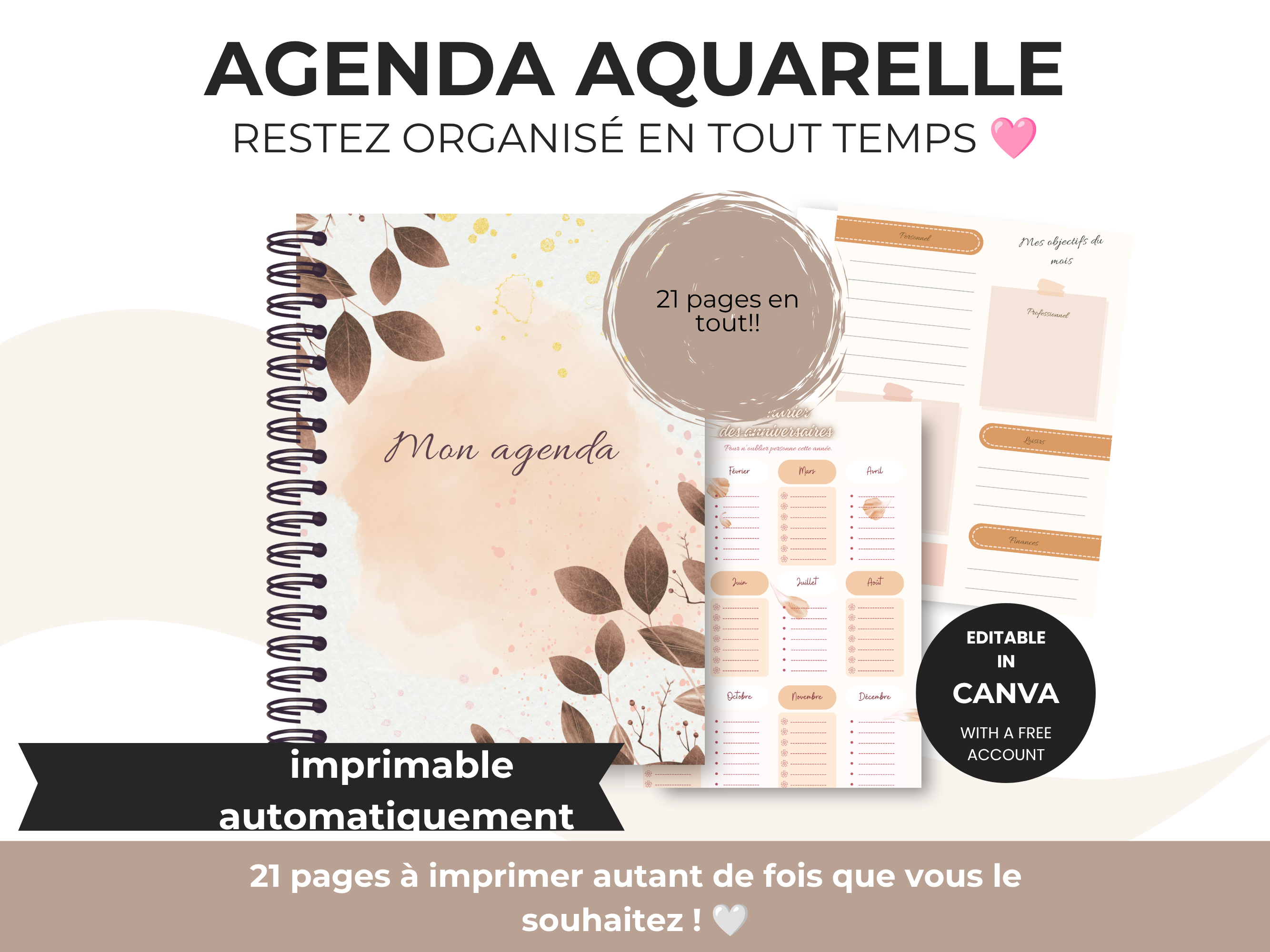 Agenda imprimable PDF Anglais| Planificateur de vie | Organisateur