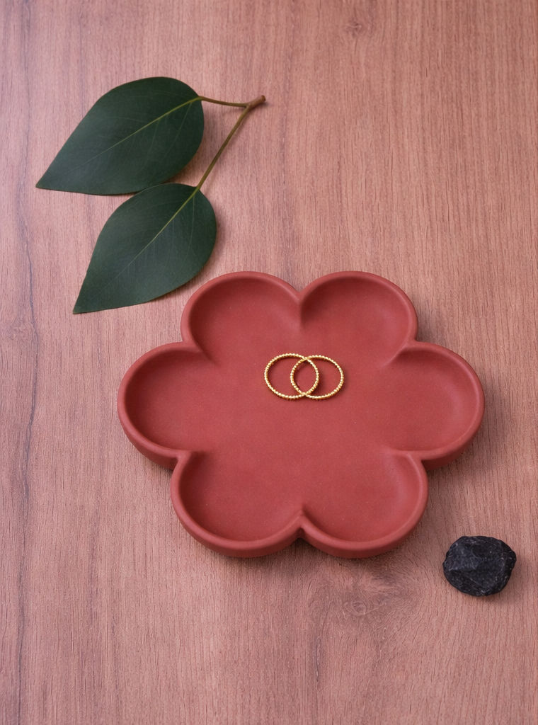 plateau fleur corail avec bijou