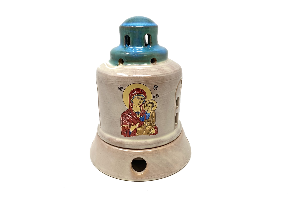Thumbnail: Ceramic Oil Burner with Cup Glass Blue-Ivory