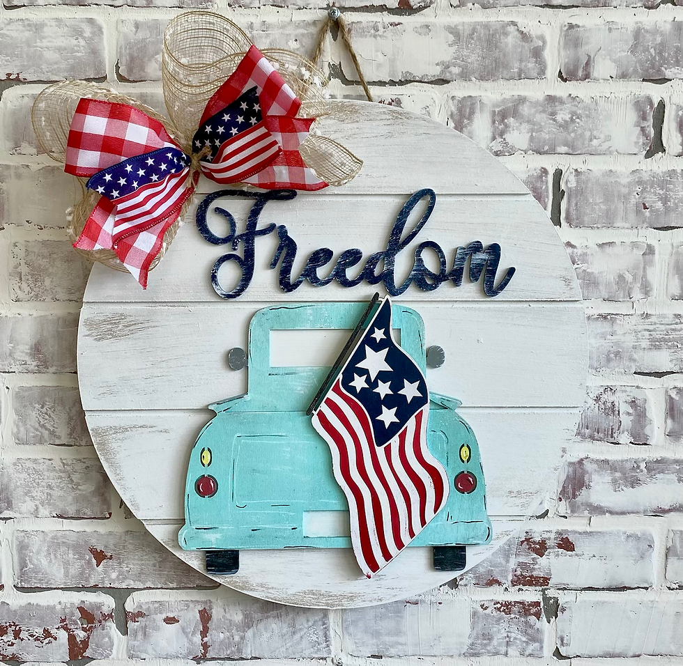 Freedom Patriotic truck shiplap round DIY Door Hanger Kit