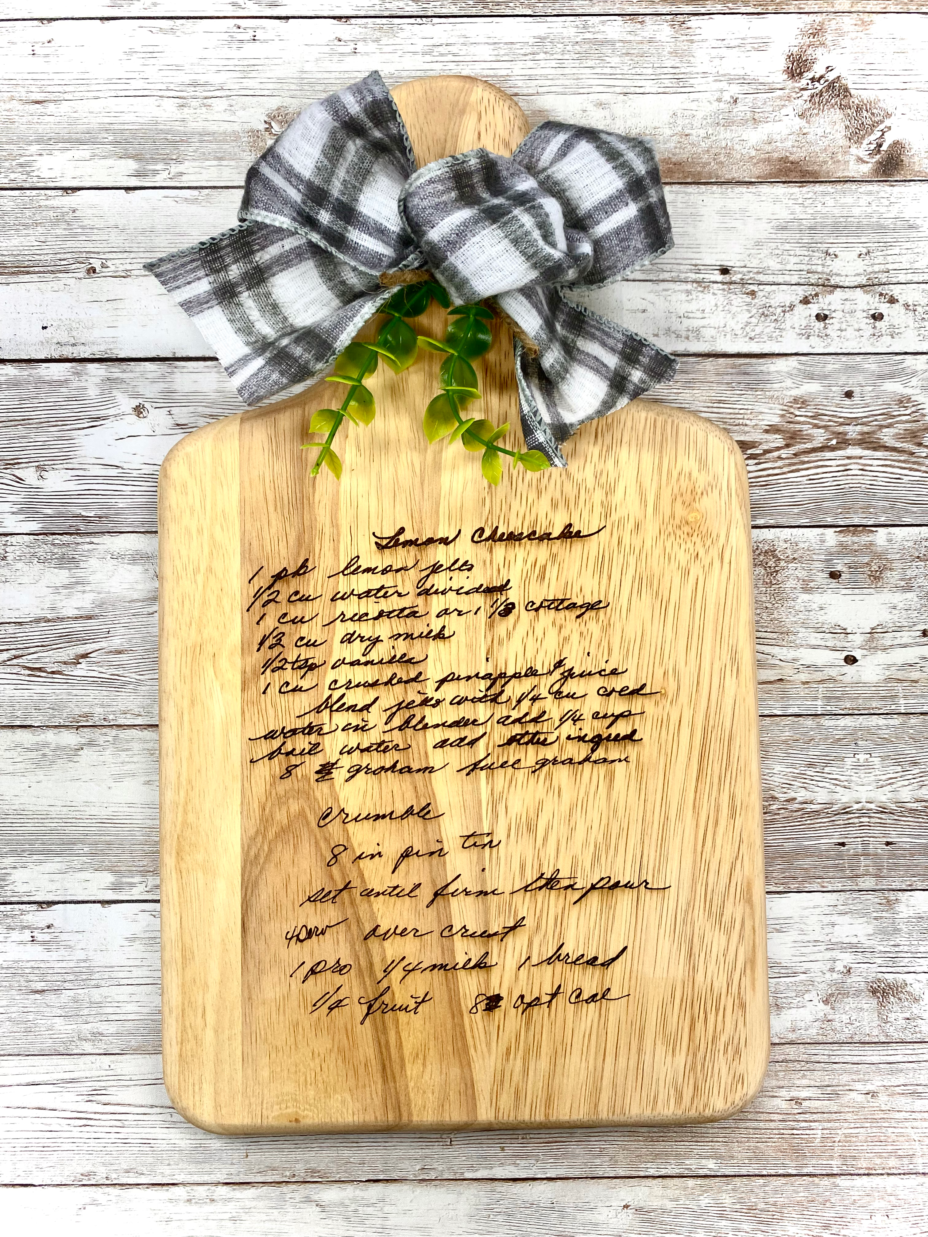 Recipe Engraved  Board 18 x 8 inches