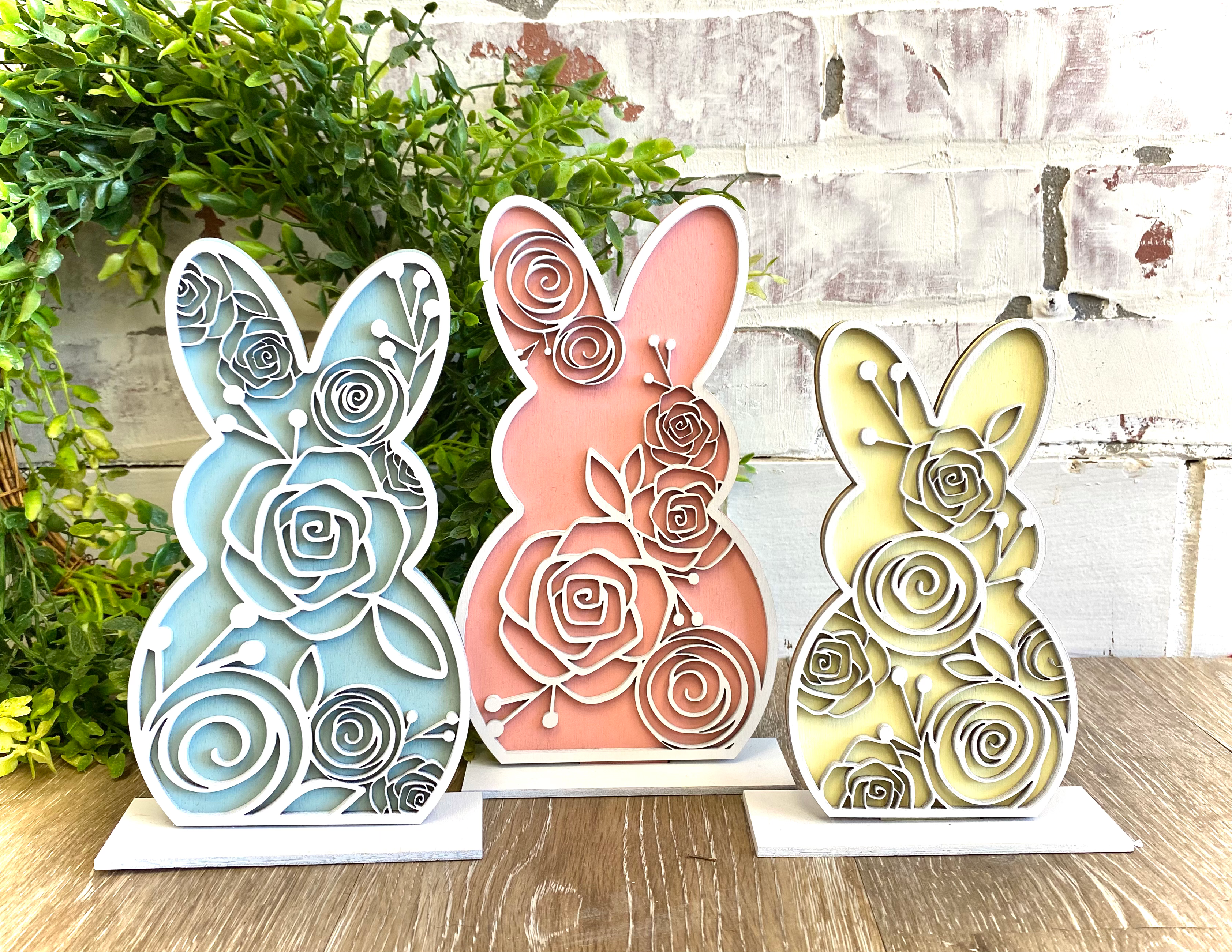 Trio of Floral Bunnies DIY kit