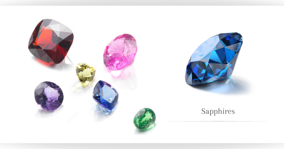 A selection of different shaped and coloured sapphires