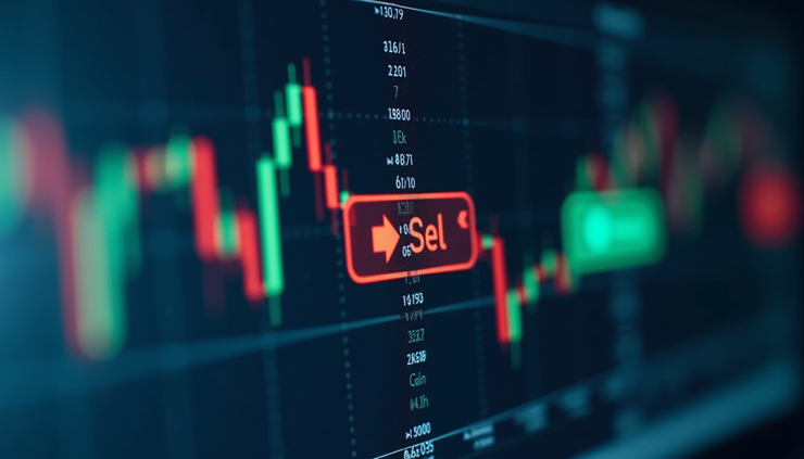 Eye-level view of a stock market chart showing rising and falling trends on a computer screen
