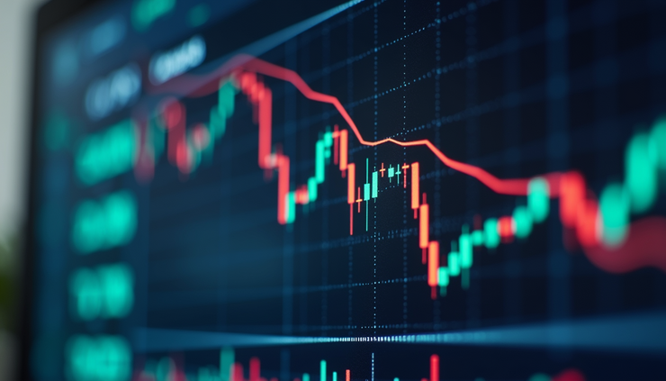 Eye-level view of a computer screen displaying stock charts with buy signals highlighted