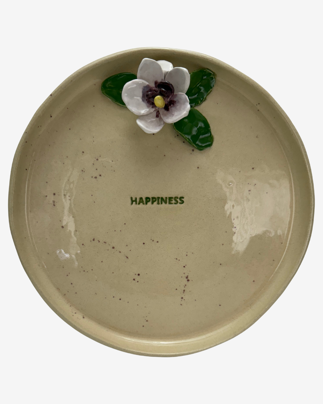 Prato happiness e flor alto relevo